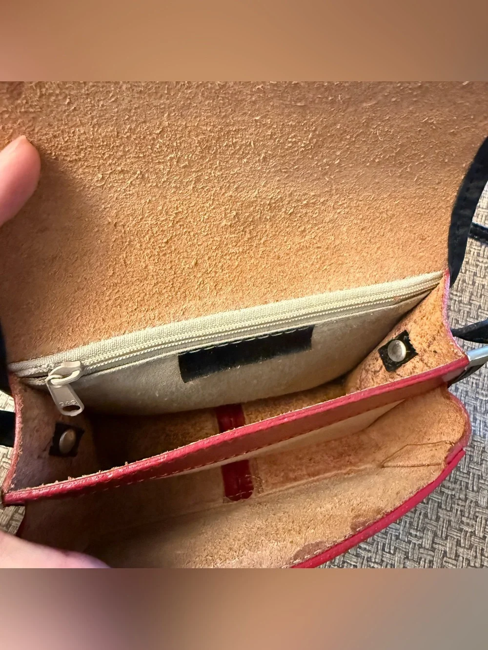 Vintage Firenze Italian Leather Crossbody Bag Red Black Fleur De Lis